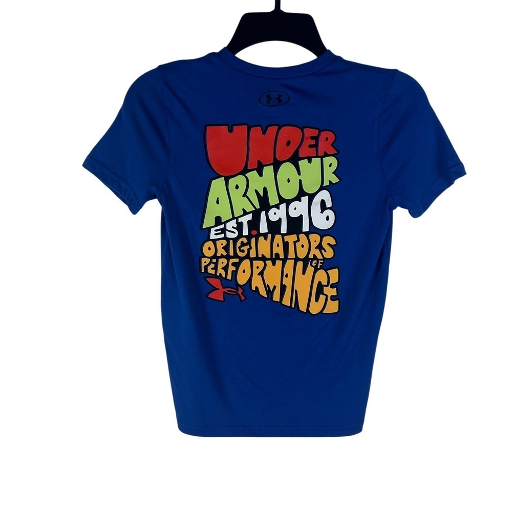 Under Armour‎ Boys Cartoon Letters T Shirt Royal Blue Youth Size XS 1386829 NEW